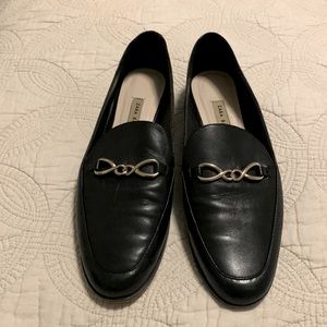 Leather Zara loafers black and gold bar
